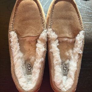 UGG Ansley Tan Suede Shearling Lined Slippers